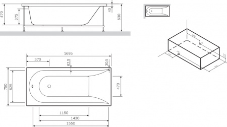��������� ����� AM.PM Spirit V2.0 170x75 ��� ������������