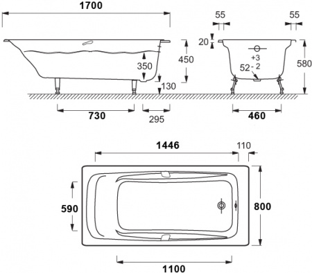   Jacob Delafon Repos E2918-S-00 170x80,   +   -